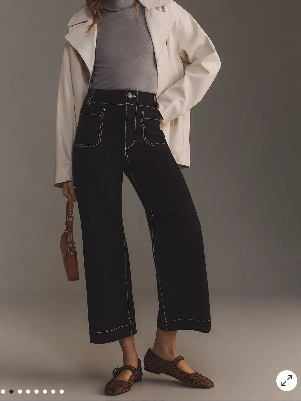 Anthropologie Maeve Colette Black Wide-Leg Pants with White Contrast Stitching